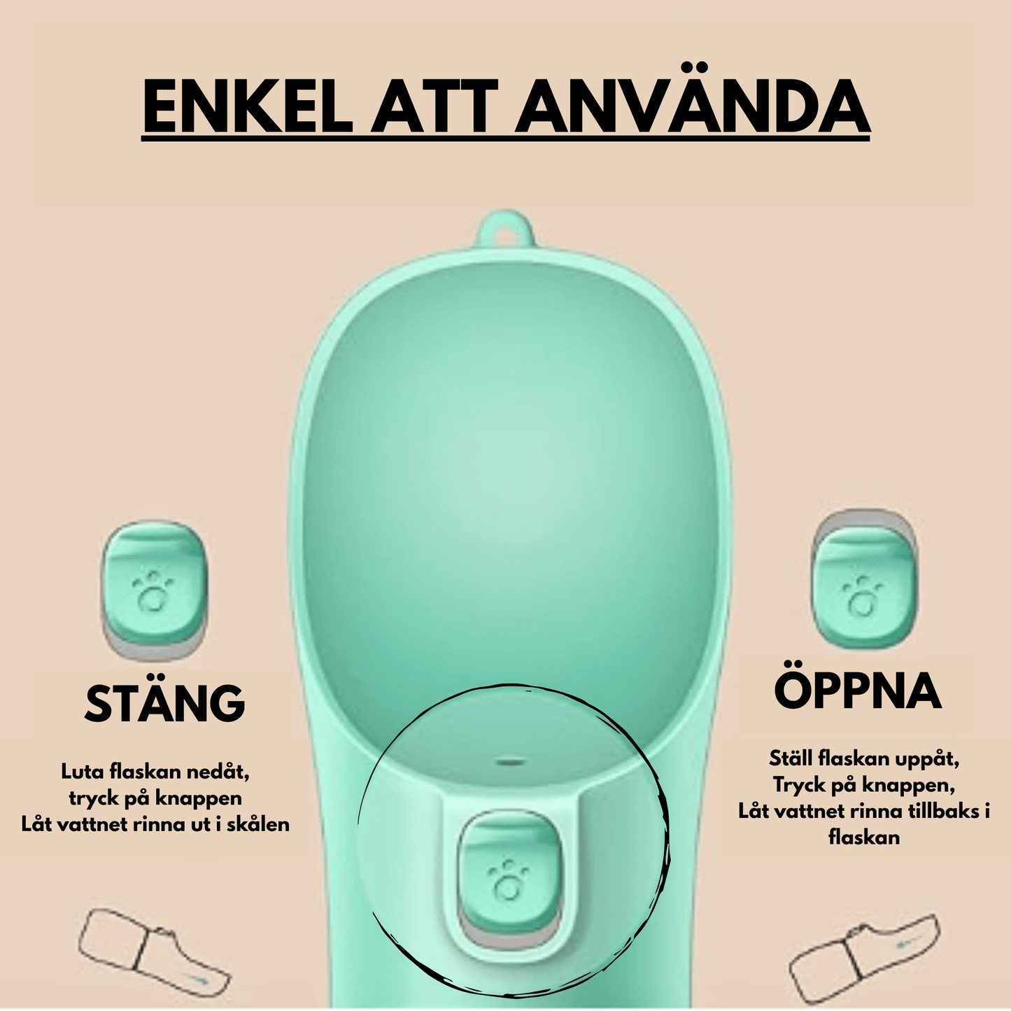 Vattenflaska till husdjur – spillfri på språng | Köp hos SoftTass